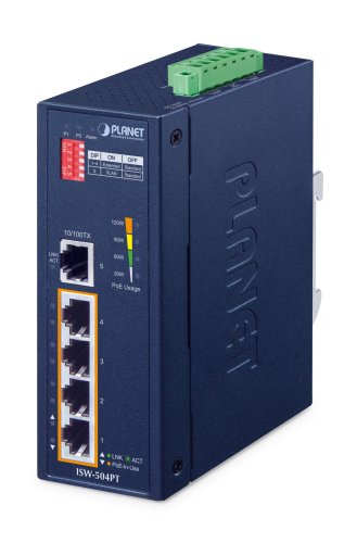 Περισσότερες πληροφορίες για "PLANET | ISW-504PT Industrial DIN rail Unmanaged 5-Port with 4 x 10/100BASE-TX PoE+ ports"
